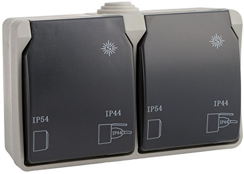 SOLERA 3366 - Base con 2 enchufes estancos de superficie, IP44, color gris