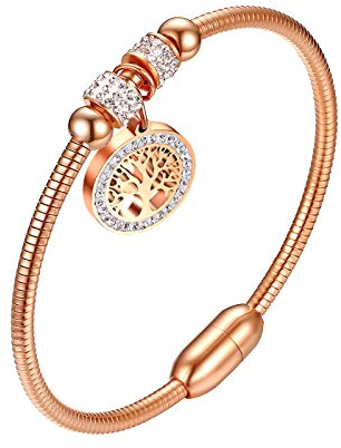 Flongo Bracciale da Donna con Ciondolo Albero della Vita, Braccialetto Magnetico, Regalo Ragazze Portafortuna Colore Scelta