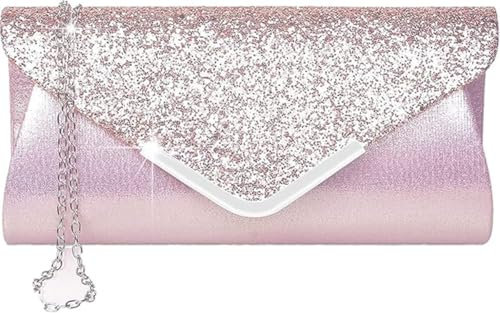 Alifyt Pochette élégante à paillettes pour femme - Pochette de soirée - Sac à main à bandoulière - Doré brillant - Pour soirée, mariage, bal de fin d'année, fête, rose