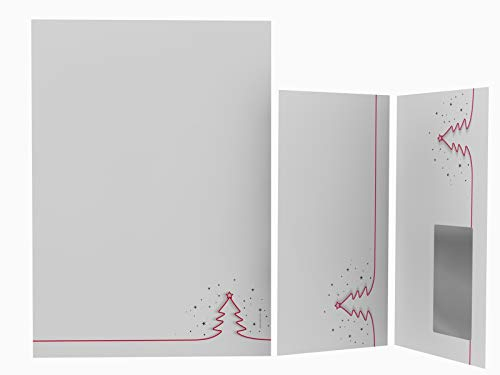 Weihnachtsbriefpapier Set | Rotes Tannenbäumchen | 50 Blatt weihnachtliches Motivpapier A4 | 50 Briefumschläge MIT Sichtfenster links im DIN LANG-Format