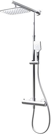 Schulte Duschsystem mit Sicherheits-Thermostat, Kopfbrause eckig, White Style, Duschmaster Rain mit Regendusche EP96414