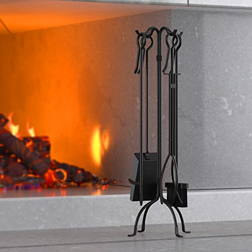 Fire Beauty Kaminwerkzeug-Set, robust, Schmiedeeisen, 5-teilig, Schwarz