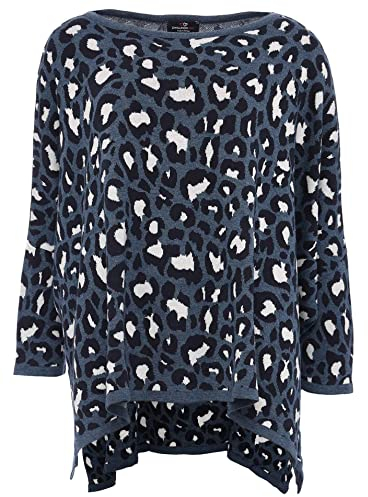 Zwillingsherz Poncho mit Baumwolle im Leo Design - Hochwertiges Cape für Damen - XXL Umhängetuch und Tunika - Strick-Pullover - Sweatshirt - Stola für Frühjahr Sommer Herbst und Winter - blau
