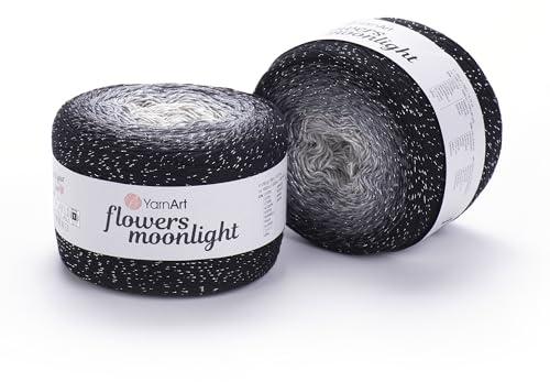YarnArt Flowers Moonlight 3253 Baumwoll-Acrylgarn mit Farbverlauf und metallischem Lurex, 250 g, 1000 Meter, glänzendes, mehrfarbiges Garn zum Häkeln, Stricken, für Schals und DIY-Projekte