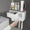 iHave Zahnbürstenhalter Wand,Badezimmer Zahnbürstenhalter mit Zahnpastaspender, 2 Becher Toothbrush Holder mit Schublade, großer Kapazität Zahnbürsten Organizer Badezimmer Weiß
