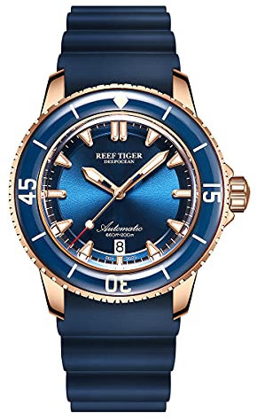 REEF TIGER Mechanische Taucheruhren für Herren, Rotgold, leuchtende Uhr RGA3035, Rga3035-plbr, Armband