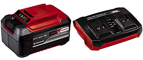 Einhell 4511437 Batteria A Ioni Di Litio Power X-Change 5,2 Ah Plus, 18 V & Caricabatterie Power-X-Twincharger 3 A Power X-Change, Li-Ion, Può Tutte Batterie Pxc