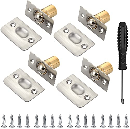 WeqeYent 4 Pack Ball Door Catches, Adjustable Roller Ball Door Catches Spring Loaded Latch Lock Stainless Steel+Brass with Screws and Screwdriver for Internal Doors