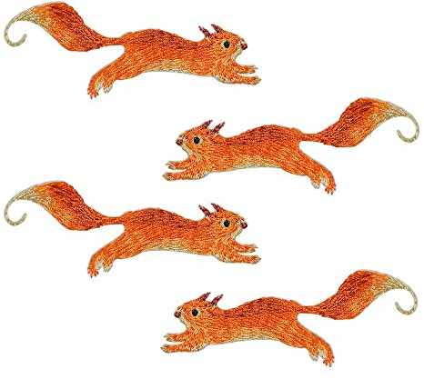 4 Stück Eichhörnchen orange Applikation Stickerei Aufnäher Set, Flicken zum Aufbügeln, Gestickte Flicken Aufnäher, Coole Patches für Männer, Frauen, Jungen, Mädchen, Kinder