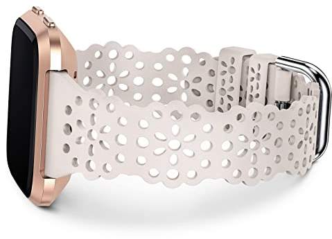 TOYOUTHS Lace Silikon Armband Kompatibel mit Fitbit Versa 2, Frauen Weich Sport Solo Loop Blume Ausschnitt Spitze Ersatzarmband für Versa/Versa Lite/Versa SE, Polarstern