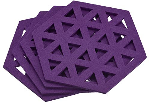 sourcing map Felt Coasters, 4pcs Hexagonal Pad Coaster for Drink Cup Pot Bowl Vase, Purple
