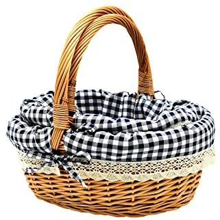 MyBer® 2er Set Einkaufskorb Weidenkorb Flaschenkorb Geschenkkorb geflochten stabiler Tragekorb aus Weide mit Stoffeinlage K12-202-BL
