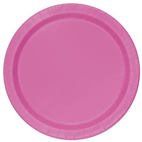 Trimming Shop Lot de 16 Assiettes à Dessert Rondes Robustes de 22,9 cm, Rose Vif, Assiettes jetables de 23 cm, Vaisselle en Papier sur Le thème de la Couleur pour barbecues,