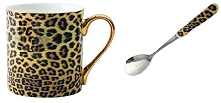 ZXMJYHK Leopard-print porcellana tazza con cucchiaio creativo tazza di caffè tazza di bone cina personalizzata tazza di tè for i boss amici regalo di lusso