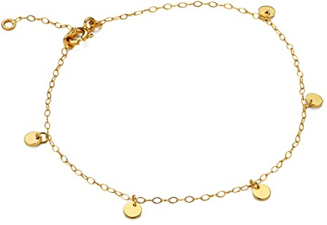 MIORE Schmuck für Damen Armband mit kleinen Charm Coin-Anhängern klassische Anker ArmKette aus Gelbgold 9 Karat 375 Gold, Länge 16-18 cm verstellbar