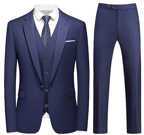 KUDMOL Herren 3-teiliger Anzug 1 Knopf Smoking Business Blazer Weste Hose | Klassische Anzug mit Taschen, taillierter Schnitt, formell für Hochzeit und Büro