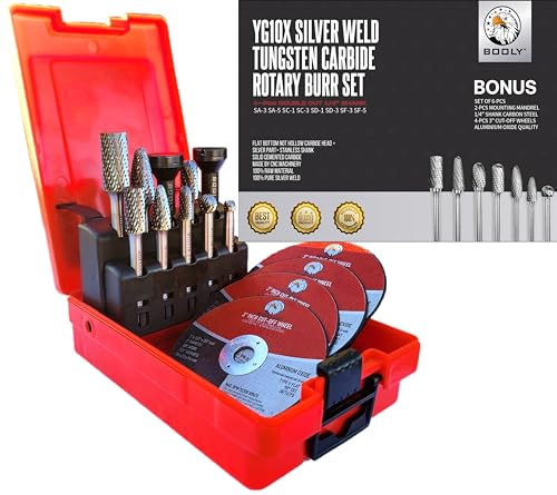 Premium–Grade Die Grinder Bits Carbide Burr Set 1/4 Shank 8PC Double-Cut Rotary Metal Grinding Cutting Burr Bits for Dewalt Milwaukee Die Grinder Accessories + Gift 2PC Mandrel & 4PC 3 Cut-Off Wheel