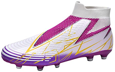 Scarpe da calcio uomo calcio scarpe alte scarpe da ginnastica professionali scarpe da punta per interni allenamento da calcio all'aperto tacchetti senza lacci Unisex, Viola, 41.5 EU