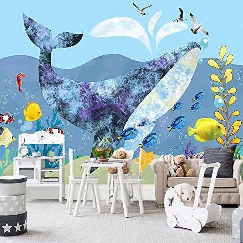 XAONUO Baleine Papier Peint Adhesif Mural Baleine Océan Bleu Papier Peint Autocollant 3D Pvc Étanche 140X70Cm Décoration Murale Xxl Poster Tableaux Muraux Tapisserie Photo Trompe L'Oeil