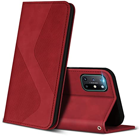 ZONNAVI Hülle für OnePlus 8T, PU Leder Handyhülle mit Kartenfächer und Standfunktion, Lederhülle Flip Wallet Case Schutzhülle für OnePlus 8T (Rot)