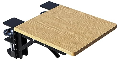 BONTEC Ergonomics Desk Extender Tray, 24 x 23cm Table Mount Arm Wrist Rest Shelf, 90° Foldable Elbow Arm Support, Clamp on Computer Arm Rest for Desk, Suitable for Office desks, Maple