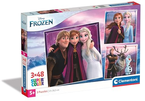 Clementoni Supercolor Disney Frozen Puzzle 3 x 48 Teile - Puzzle für Kinder ab 5 Jahren - buntes Kinderpuzzle mit besonderer Leuchtkraft & Farbintensität 25306