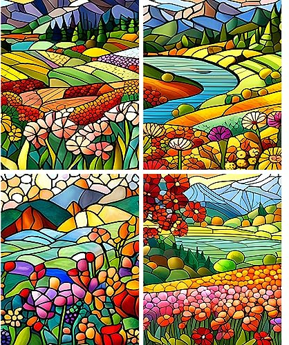 NAIMOER 4Pack Landschaft Diamond Painting Blumen Diamant Painting Bilder, Diamond Painting Erwachsene Diamond Painting Bilder Diamant Bilder Kinder 5D Diamant Malerei für Home Wand Décor(30x40cm)