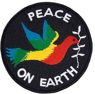 Peace on Earth Taube Regenbogen Aufnäher zum aufbügeln oder aufnähen Bügelbild Aufbügler für Kleidung gestickter Bügelpatch Friedenstaube Patch Größe 7,6 x 7,6 cm