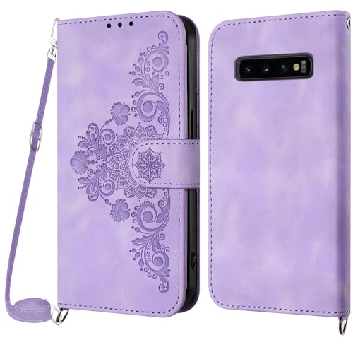 Netany Handykette Hülle für Samsung Galaxy S10 5G, Handyhülle für Samsung S10 5G Hülle mit Kette Klappbar, PU Leder Necklace Klapphülle und Umhängeband Lanyard Flip Schutzhülle mit Band (Lila)