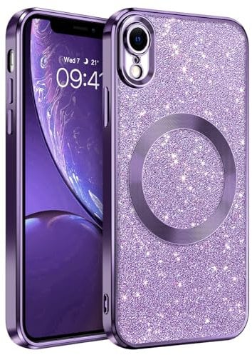 GaoBao iPhone XR Case, Compatible with Magsafe, Bling Sparkly Clear Slim Shockproof Women Gilrs Phone Case for iPhone XR 6.1 - Glitter/Purple