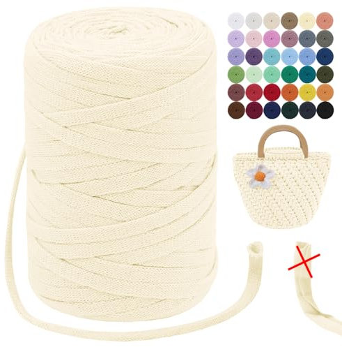 LEREATI T-Shirt Garn 7mm Textilgarn zum Häkeln für Körbe 100m / 250g Bändchengarn Makramee Garn Häkelgarn Stoff Dickes Garn zum Taschen Korb Decke Häkeln, Heimdekoration (Beige Apricot)