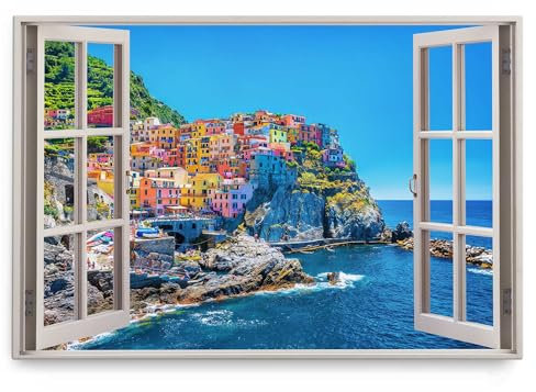 Paul Sinus Wandbild 120x80cm Fensterbild Amalfi-Küste Italien Mittelmeer Küstendorf Blau