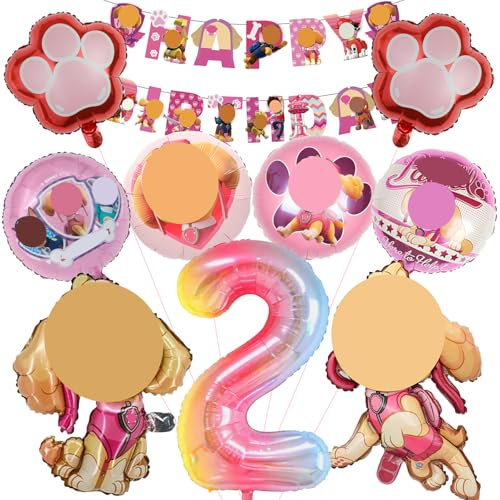 Mizijia 10 Stück Paw Dog Geburtstagsdeko 2 Jahre Mädchen, Paw Dog Luftballons Geburtstag Set, Kindergeburtstag Folienballon, Geburtstag Party Deko Ballons Set für Kinder (2)