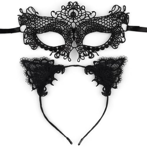Katzenohren Haarreif Venezianische Maske Schwarz Katzenkostüm Catwoman Damen Halloween Karneval Accessoires