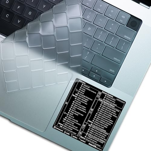 Afterplug - Funda para teclado MacBook (diseño ANSI de EE. UU.) + adhesivo negro para Mac OS, protector de teclado ultrafino para M2 MacBook Air de 13 pulgadas y 15 pulgadas y M1 M2 M3 MacBook Pro de