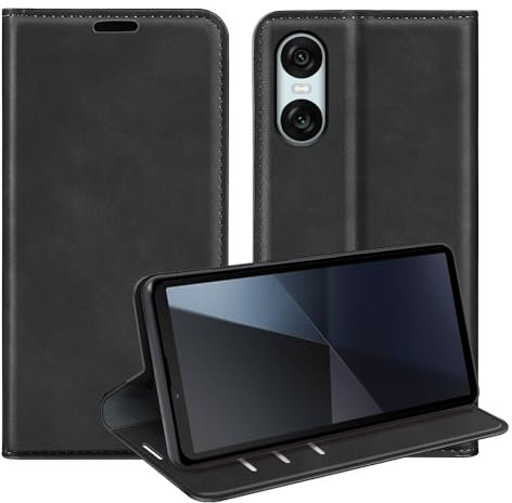 leleyo Hülle für Sony Xperia 10 VI Handyhülle Magnet Kartenfach Standfunktion Klapphülle für Sony Xperia 10 VI Lederhülle Klappbar Flip Case, Schwarz