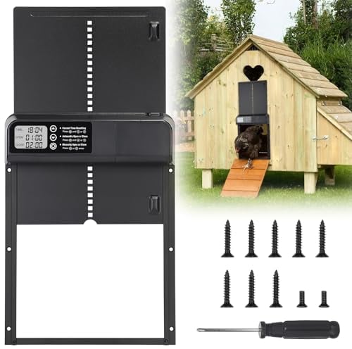 EFUTURETIME Automatische Hühnerklappe Batterie Elektrische Hühnertür Aluminum mit Einklemmschutz, Hühnerstall Tür Automatisch Öffner Zubehör mit Zeitschaltuhr