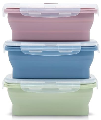 JUVEL Faltbare Frischhaltedosen, 3 Stück Frischhalteboxen Silikon Zusammenklappbaren Container Brotdosen Food Storage Containers Freezer to Oven Safe for Camping, Hiking, Travel 1200ML (1200ML)