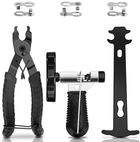 ptiysta Bike Chain Repair Tool Kit - Bicycle Link Plier, Chain Breaker Splitter, Chain Wear Indicator, 3 Pairs of Reusable Missing Links - Complete Set for 6/7/8/9/10 Speed Chains