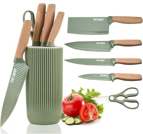 Messer Set, 6-teiliges Scharfes Messerblock Set für Küche, Antihaft Rutschfestes Edelstahl-Kochmesser-Set mit Universal-Messerblock Geeignet für Home Restaurant Picknick (Grün)