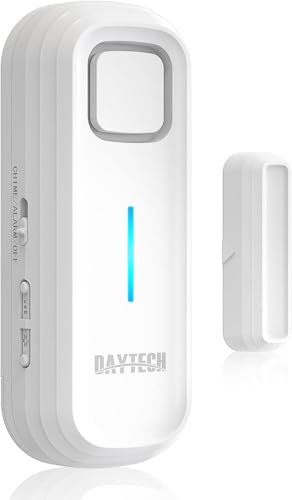 Daytech Détecteur d'Ouverture de Porte avec Alarme Réglable – 4 Modes de Retard, 0-120 DB, 2 Sons Alerte, Alarme Porte Fenêtre, Alimenté par Piles AAA (Lot de 1)