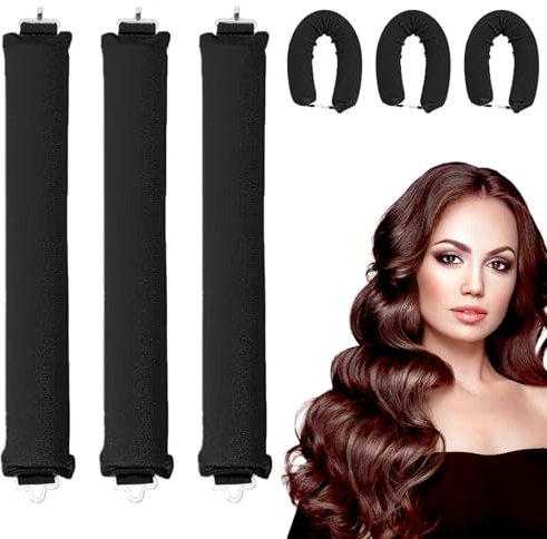 KEYRI 3 Stück Hitzefreier Lockenwickler Über Nacht Mit Haken Zum Ausschlafen - DIY Haare Locken Ohne Hitze Frisurenset Samt für Langes Haar (Schwarz)