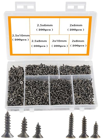 HVDHYY 1200pcs Small Screw Small Hinge Antique Self Tapping Screw Multi-Purpose Wood Screws DIY Miniature Screws Set Golden Black M2.5 M2