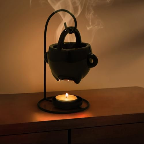 WD&CD Duftlampe aus Keramik, Aromalampe Teelichthalter mit der Candle Löffel Aroma Diffuser Hängender Korbstil Schwarz