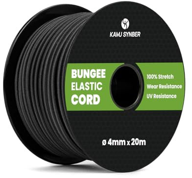 Kamu Synber Cuerda Elástica 4mm x 20m Cuerda de Goma Elastica para Lona, Remolque, Piscina, Pulpos | Negro