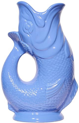 The Original Gluggle Jug - Sea Blue Glug Jug in L, 22cm 0.6L - Gug Glug Fish Shaped Jug - Decorative Glugging Water, Cocktail, Wine & Gin Pitcher, Decanter or Vase - Hand Made in Britain