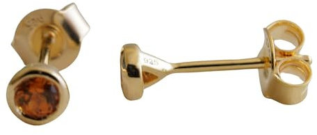3mm große Hessonit Granat Ohrstecker aus vergoldetem Sterlingsilber - Natürlicher Edelstein Ohrringe - Geburtstagsgeschenk - Handgefertigte Geschenkideen für Frauen (Hessonit Granat)