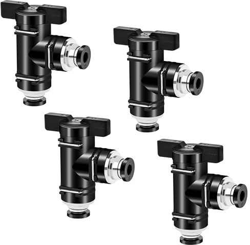 TINGJS Pneumatik Steckverbinder Rechtwinklige 6 mm Pneumatischer Kugelhahn mit Absperrhahn für Schnellen Anschluss von Luftleitungen 4 Stück