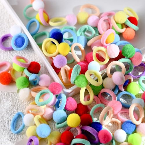 Haarschmuck für kleine Hunde, Bommel mit elastischem Baumwoll-Haargummi für Hunde, Welpen, Katzen, Kätzchen, Haustiere, Yorkshire, Haarzubehör, keine Schäden am Haar, 1,9 cm, mehrfarbig, 100 Stück