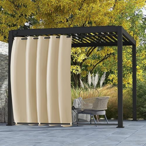 BTTO Rideaux d'extérieur imperméable, L180 X H213 cm avec Œillets en Haut et Onglet en Bas, Rideau Occultant Coupe-Vent Isolants Thermiques, Rideaux Exterieurs pour pergola Balcon, Beige, 1 pièce